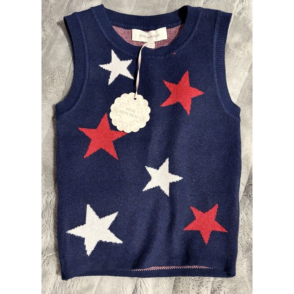 Girls Navy Star Sweater Tank Size 14 NWT A3